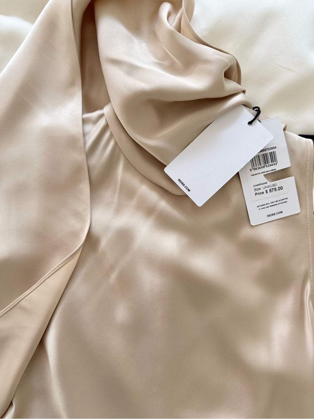 Reiss Fae Satin Cape Maxi dress champagne UK4/US0 - Picture 8 of 11